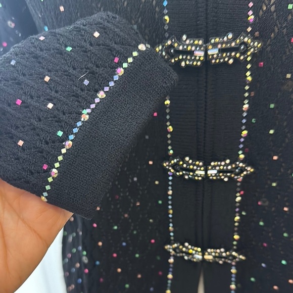 St. John Evening Black Beaded Cardigan Knit Sweater Jacket Sz4 - Picture 7 of 14